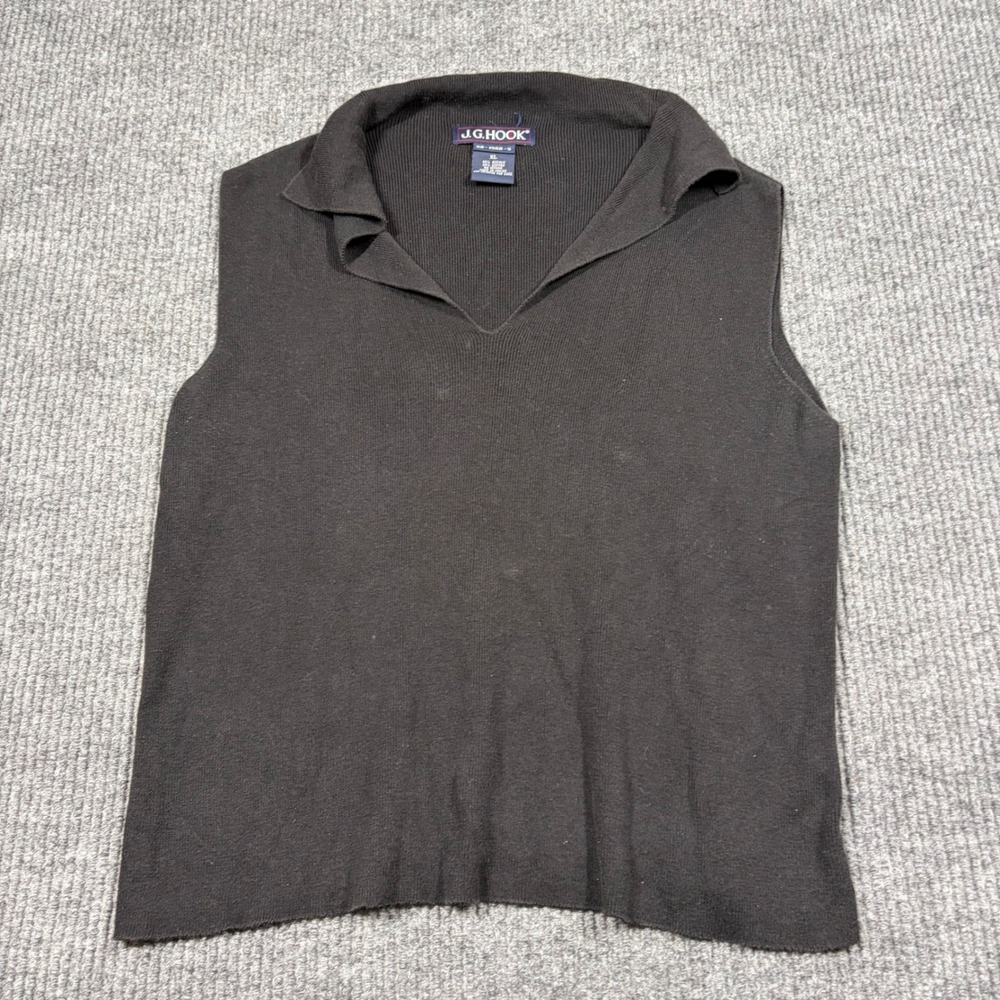 J.G. Hook Top Womens XL BlackSleeveless Knit Polo Sweater 56-1588-5 Cotton Blend